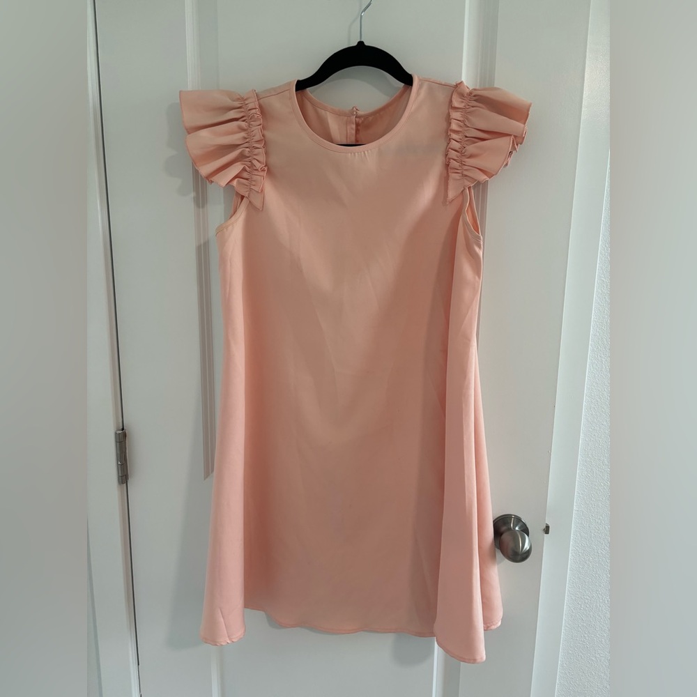 Peach Ruffle Sleeve Dress